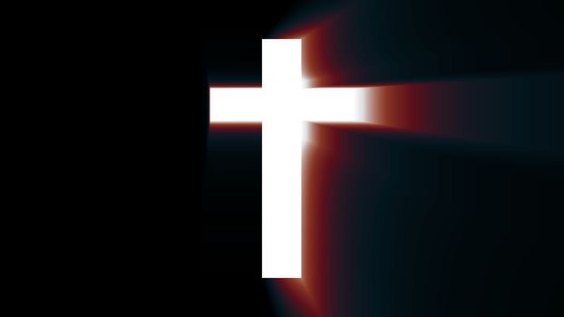 Light cross of Christ, ray beams background. 3d rendering