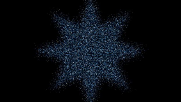 The formation of the star of the particles. Digital futuristic tunnel. Digital illustration. 3d rendering