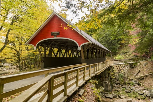 Covered bridge over Pemigewasset River at the Flume Gorge in Fanconia State Park, New Hampshire