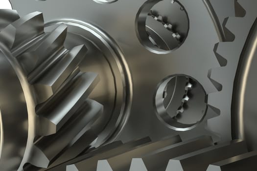 Cog gears mechanism concept. 3d illustration on white