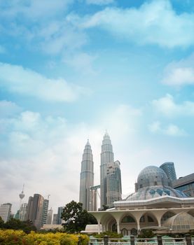 Daytime view of famous Kuala Lumpur city skyline , Malaysia