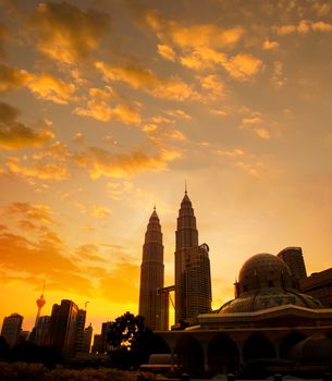 Sunset view of Kuala Lumpur city skyline, Malaysia