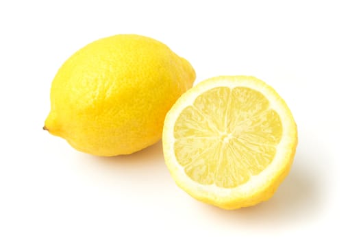 Closeup fresh lemon fruit slice on white background