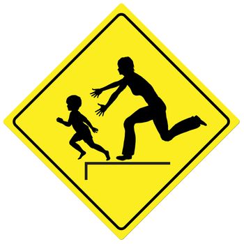 Traffic sign to take care of kids playing or crossing the road