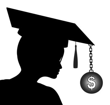 Student with graduate cap and dollar symbol, which stands for the expenses