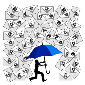 Humorous concept sign of the daily flood of e-mails at the workplace or in social media  