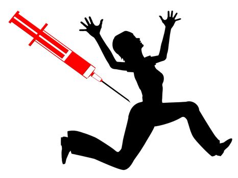 Humorous concept sign of woman with needle phobia