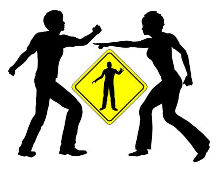 Concept sign of a mediator accommodating a quarrel between man and woman