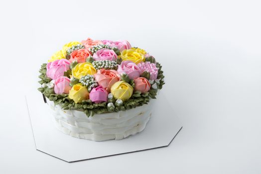 beautiful birthday cake with the cream of flowers