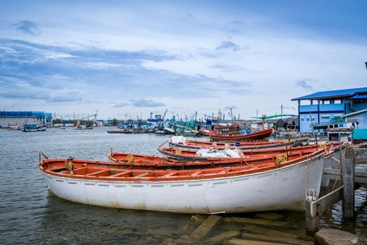 Fishing boats port near Pattaya inThailand