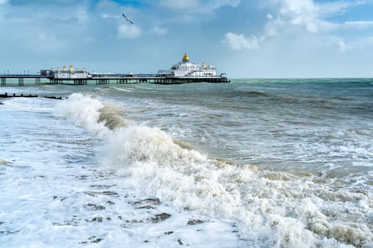 EASTBOURNE, EAST SUSSEX/UK - OCTOBER 21 : Tail End of Storm Brian Racing Past Eastbourne Pier in East Sussex on October 21, 20017