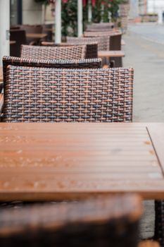 Tables and chairs on a terrace from the restaurant
