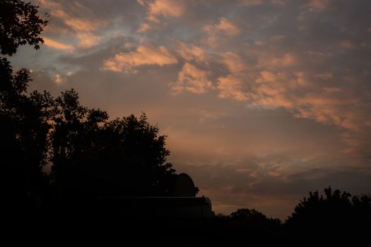 Sunset at the parking space for mobile homes