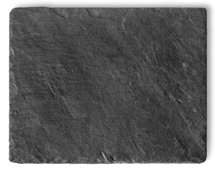 Blank black stone shale plate isolated on white background with copy space