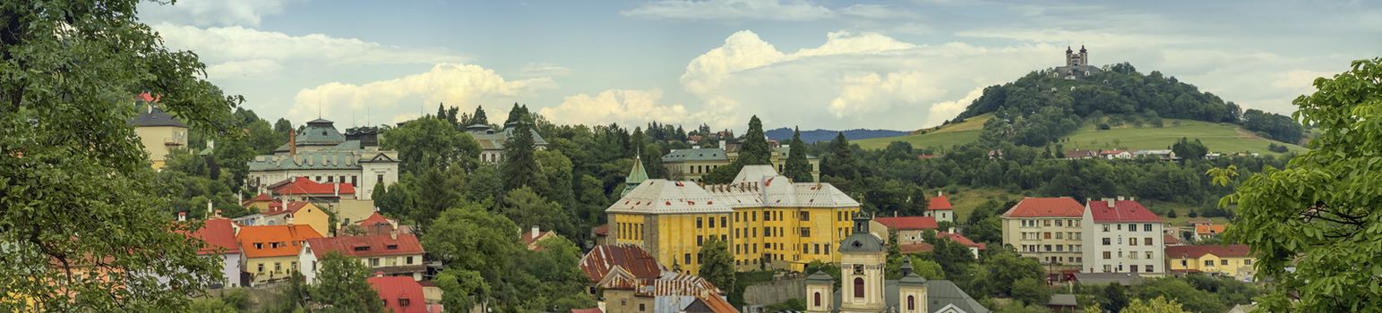 Panoramic view of the baroque calvary and Banska Stiavnica, Slovakia