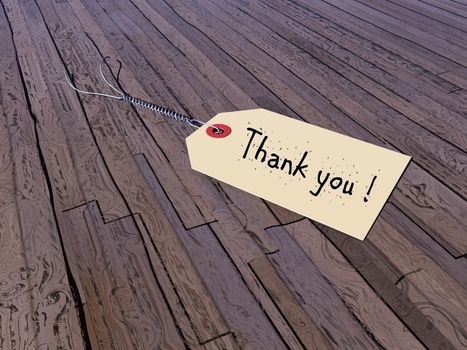 Thank you tag on a vintage wooden floor - 3D render