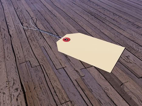 Empty tag on a vintage wooden floor - 3D render