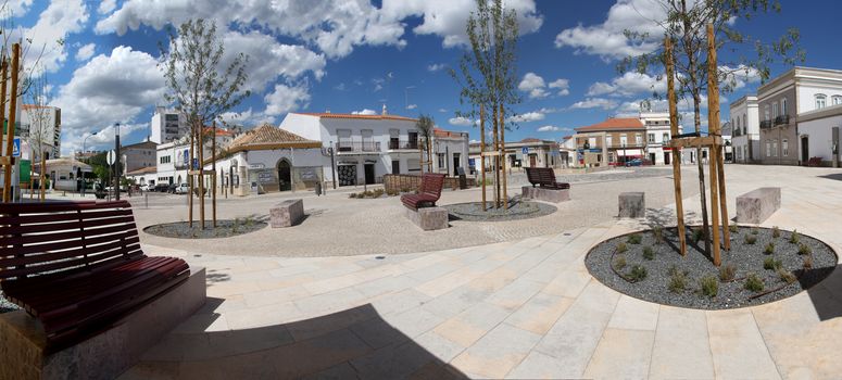 View of the renovated Sao Bras de Alportel main plaza, located in Portugal.