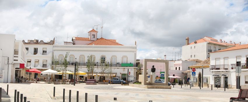 View of the renovated Sao Bras de Alportel main plaza, located in Portugal.