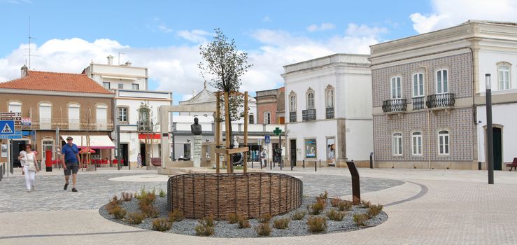 View of the renovated Sao Bras de Alportel main plaza, located in Portugal.