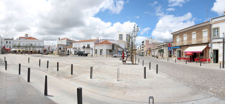 View of the renovated Sao Bras de Alportel main plaza, located in Portugal.