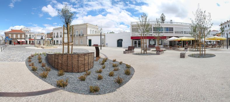 View of the renovated Sao Bras de Alportel main plaza, located in Portugal.