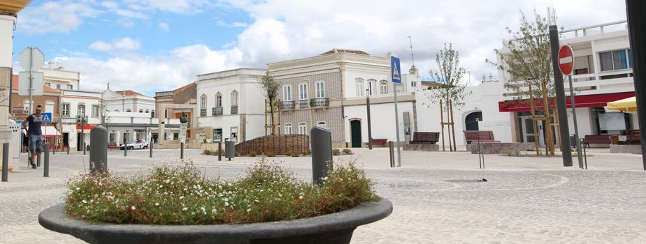 View of the renovated Sao Bras de Alportel main plaza, located in Portugal.