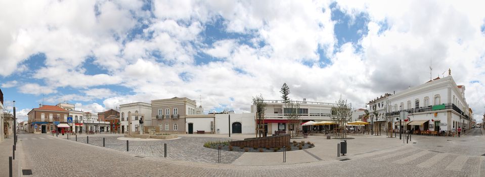 View of the renovated Sao Bras de Alportel main plaza, located in Portugal.