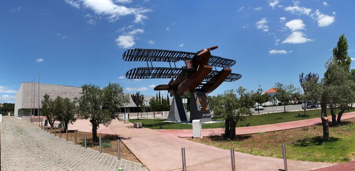 SAO BRAS DE ALPORTEL, PORTUGAL: 30th april, 2017 - First aerial crossing of the South Atlantic made by Gago Coutinho and Sacadura Cabral replica seaplane monument.