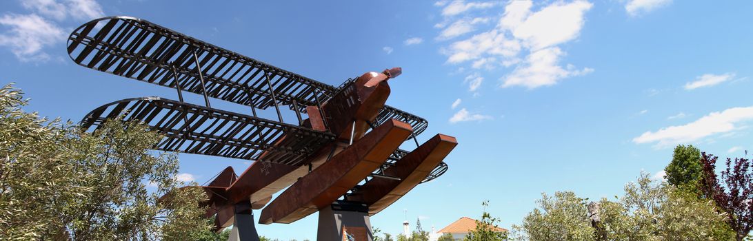 SAO BRAS DE ALPORTEL, PORTUGAL: 30th april, 2017 - First aerial crossing of the South Atlantic made by Gago Coutinho and Sacadura Cabral replica seaplane monument.