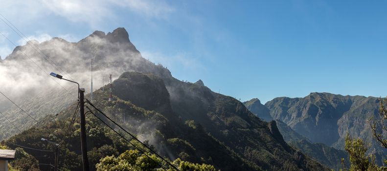 Coastal mountain landscape in Sao Vicente region, Madeira Island, Portugal.