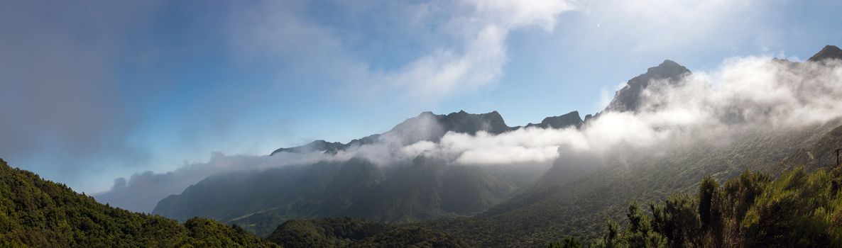 Coastal mountain landscape in Sao Vicente region, Madeira Island, Portugal.