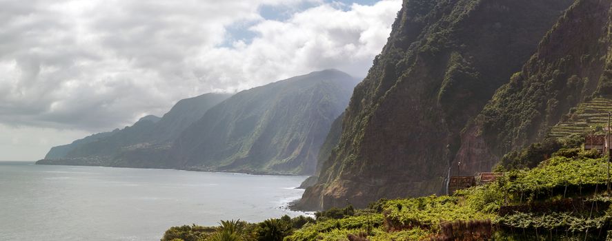 Coastal mountain landscape near Seixal, Madeira Island, Portugal.