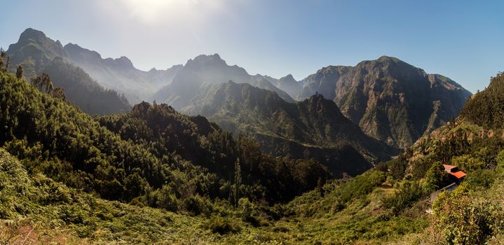 Coastal mountain landscape in Sao Vicente region, Madeira Island, Portugal.