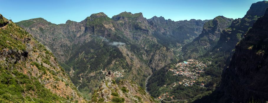 Eira do Serrado viewpoint to Curral das Freiras village in Madeira island, Portugal.