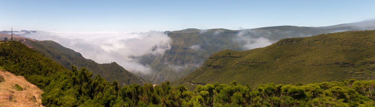 Panorama of Madeira island landscape, near levada 25 fontes, Portugal.