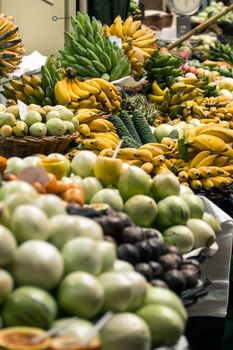Variety of exotic fruit at sale on the market.