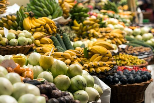 Variety of exotic fruit at sale on the market.