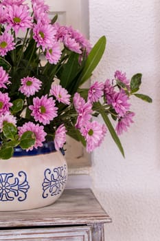 View of a beautiful Pink flower vase as home decoration.