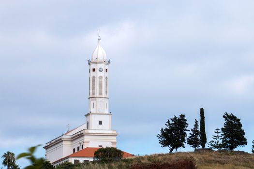 View of a modern Christian church in Madeira island.