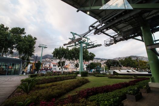 View of the Aerial lift mechanisms in Funchal city
