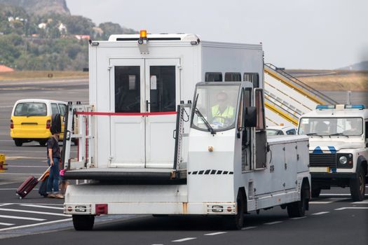 View of a special transport vehicle on a airport.