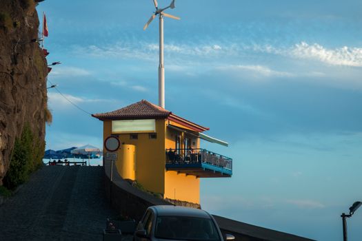 View of a weird coastal restaurant, located in Madeira island, Portugal.