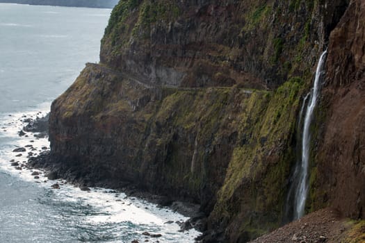 Waterfall "Veu da Noiva" on a mountain located in Madeira island, Portugal.