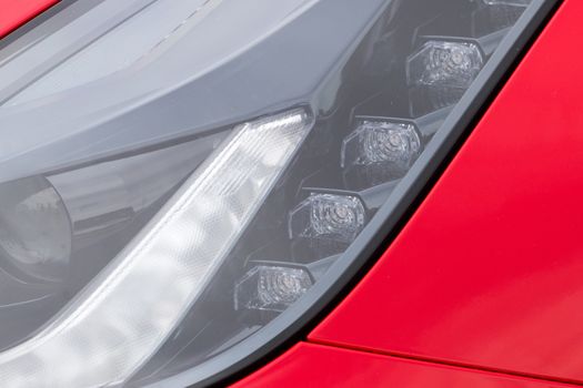 Close up view of a sports car curves details.