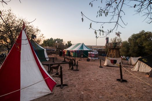 View of a typical medieval camp site with tents.