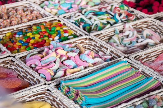 Varied mix of candies on a Medieval Fair.