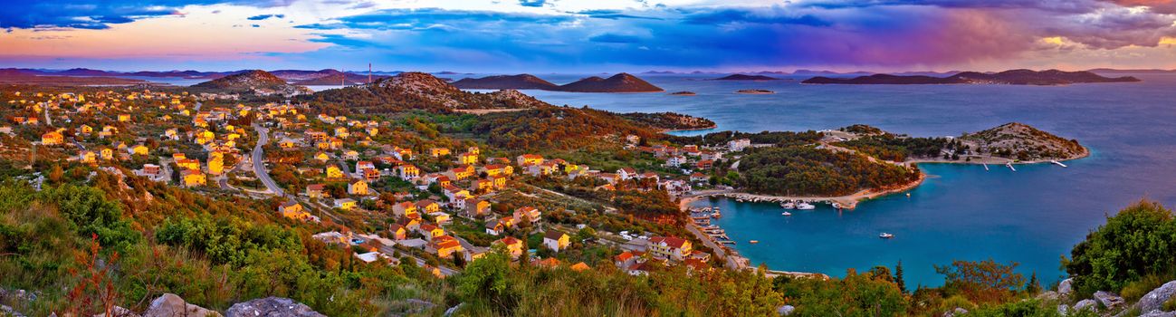 Amazing colorful sunset panorama of Pakostane archipelago, Dalmatia, Croatia