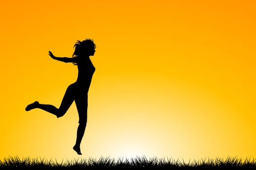 Happy woman silhouette jumping and enjoying life