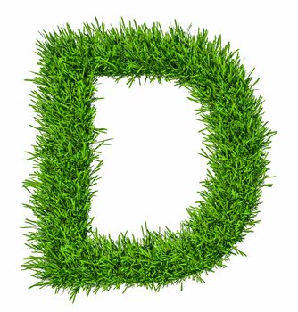 Letter of grass alphabet. Grass letter D isolated on white background. 3d illustration